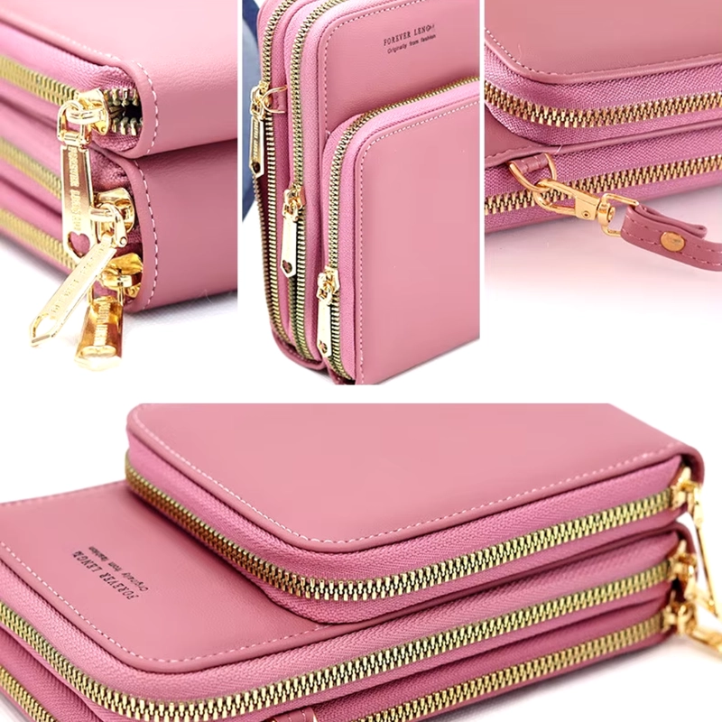 Product image KAHASIL - Tas Dompet Hp Wanita Selempang Resleting 3 Bahan Kulit PU Leather KHDP16 all variant BIRU MUDA